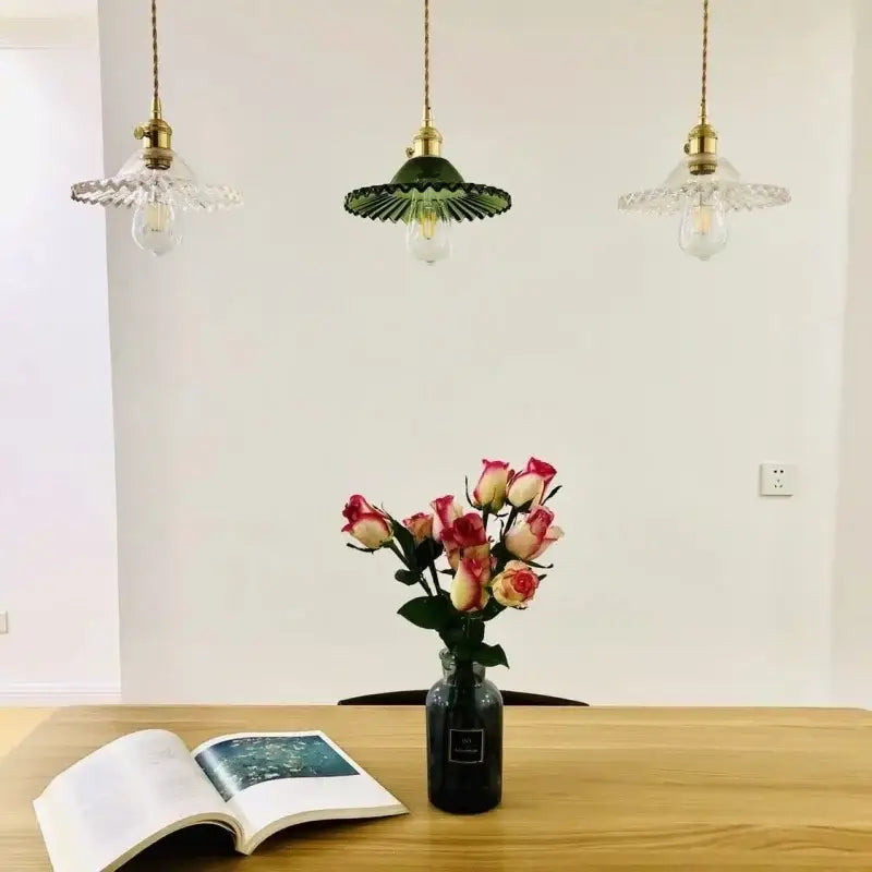 Vintage green brass glass led pendant light for kitchen