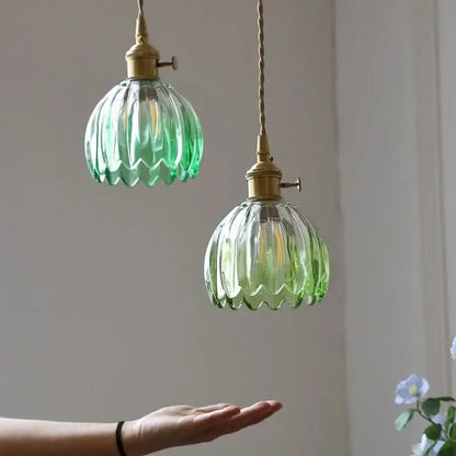 Vintage green glass led pendant light kitchen brass fixture