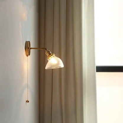 Vintage green glass led wall sconce bedroom brass stair light