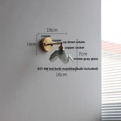 Vintage green glass led wall sconce bedroom brass stair light