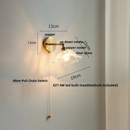 Vintage green glass led wall sconce bedroom brass stair light