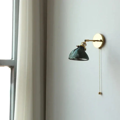 Vintage green glass led wall sconce bedroom brass stair light