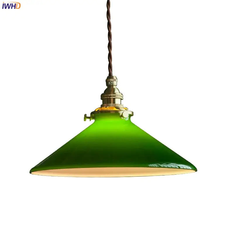 Vintage green glass pendant lamp kitchen brass hardware