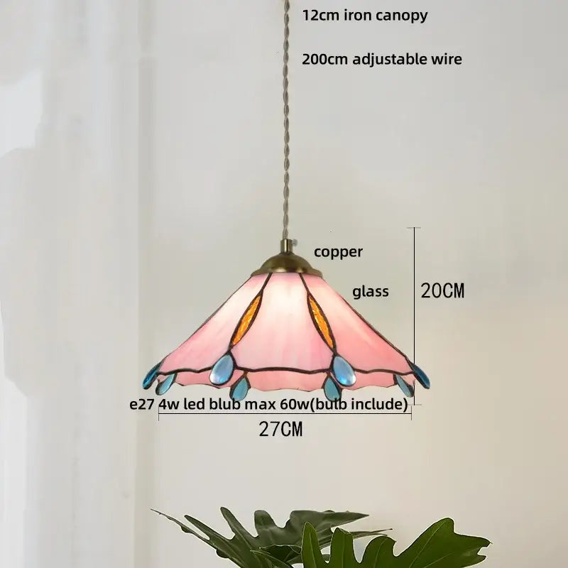 Vintage green glass pendant light for dining room with wood beads
