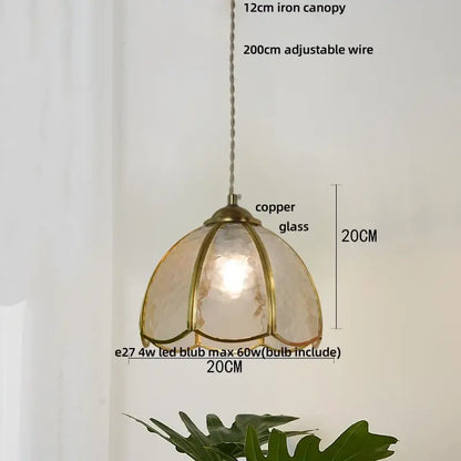Vintage green glass pendant light for dining room with wood beads