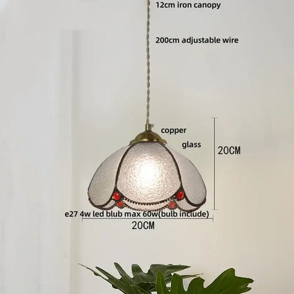 Vintage green glass pendant light for dining room with wood beads