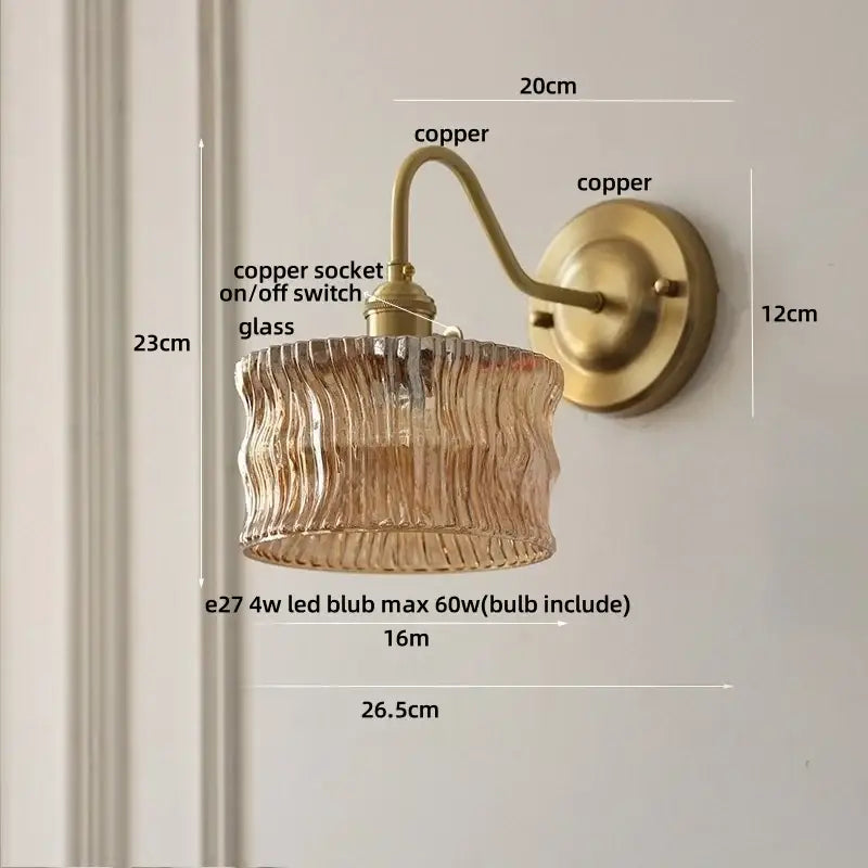 Vintage green glass wall light bedroom copper knob switch