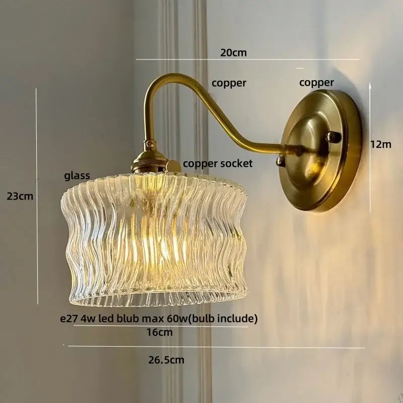 Vintage green glass wall light bedroom copper knob switch