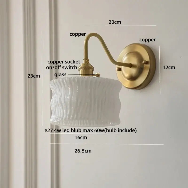 Vintage green glass wall light bedroom copper knob switch