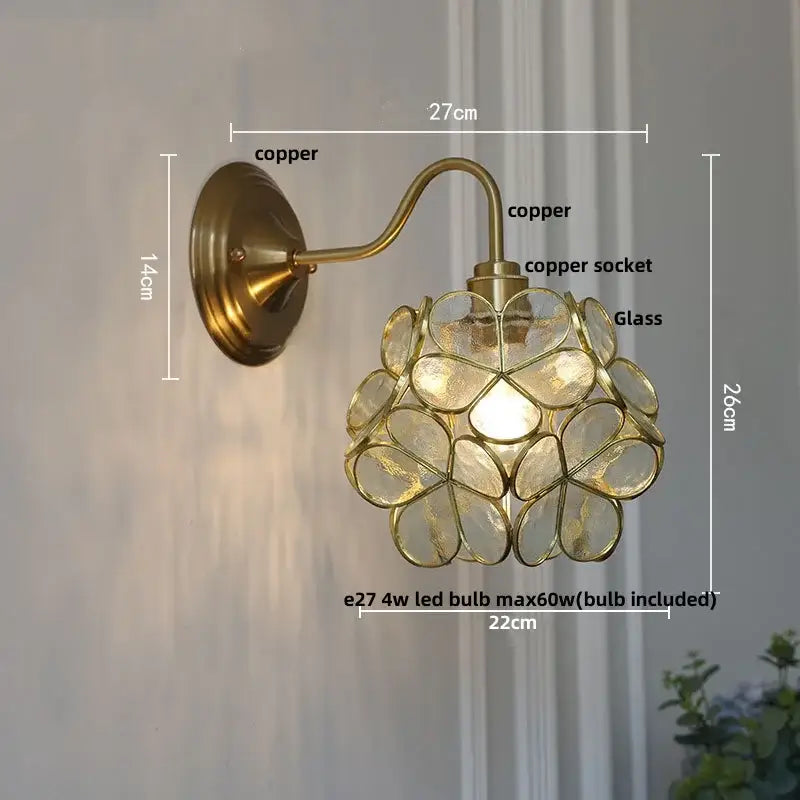 Vintage green glass wall light bedroom copper knob switch