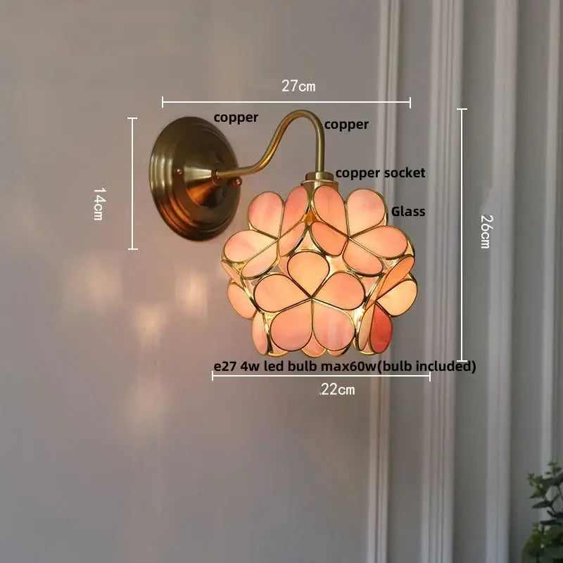 Vintage green glass wall light bedroom copper knob switch