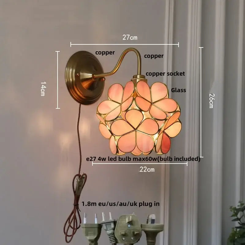 Vintage green glass wall light bedroom copper knob switch