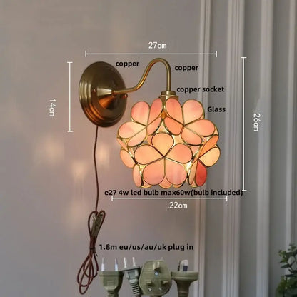 Vintage green glass wall light bedroom copper knob switch