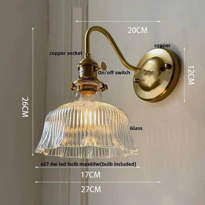 Vintage green glass wall light bedroom copper knob switch
