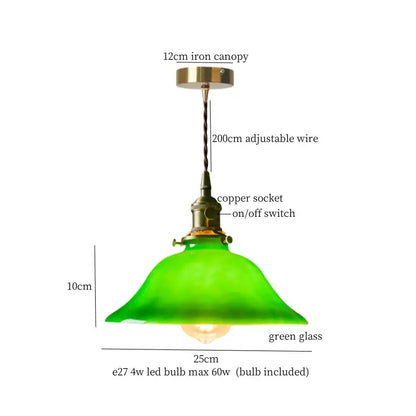 Vintage green lotus led pendant light dining room glass lamp