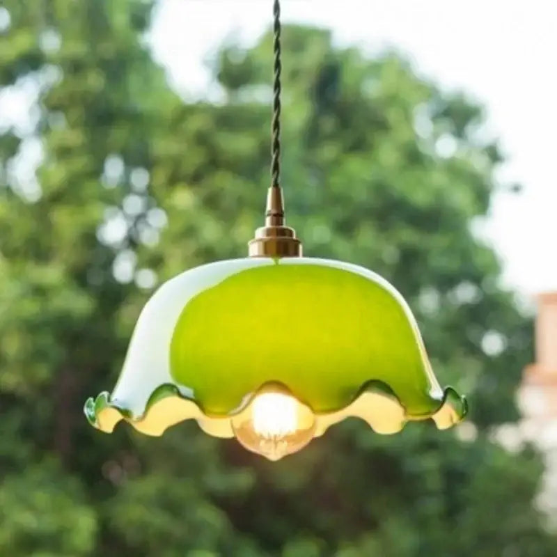 Vintage green lotus led pendant light dining room glass lamp