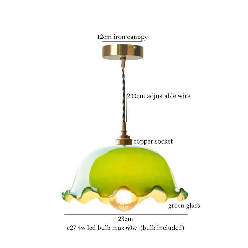 Vintage green lotus led pendant light dining room glass lamp