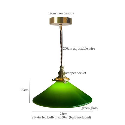 Vintage green lotus led pendant light dining room glass lamp