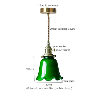 Vintage green lotus led pendant light dining room glass lamp