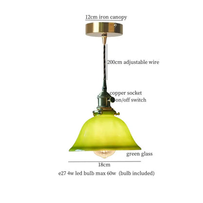 Vintage green lotus led pendant light dining room glass lamp