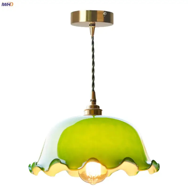 Vintage green lotus led pendant light dining room glass lamp