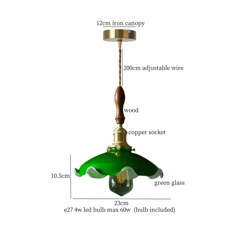 Vintage green lotus led pendant light dining room glass lamp