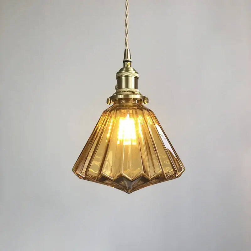 Vintage green ribbed glass brass pumpkin led pendant light bedroom