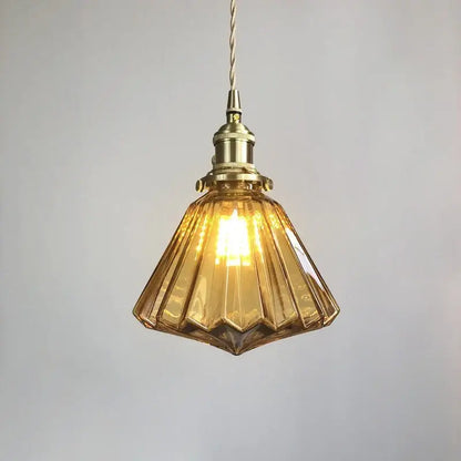 Vintage green ribbed glass brass pumpkin led pendant light bedroom