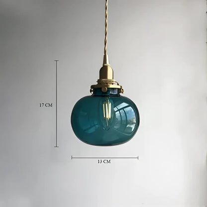 Vintage green ribbed glass brass pumpkin led pendant light bedroom
