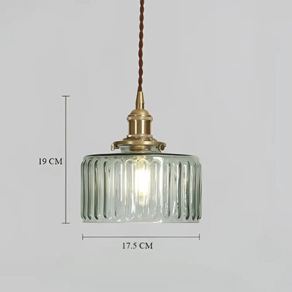 Vintage green ribbed glass brass pumpkin led pendant light bedroom