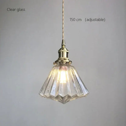 Vintage green ribbed glass brass pumpkin led pendant light bedroom