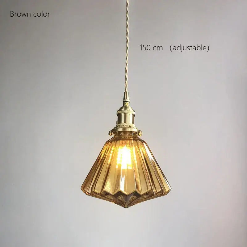 Vintage green ribbed glass brass pumpkin led pendant light bedroom