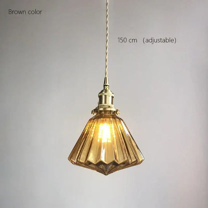 Vintage green ribbed glass brass pumpkin led pendant light bedroom