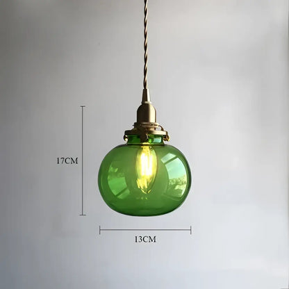 Vintage green ribbed glass brass pumpkin led pendant light bedroom