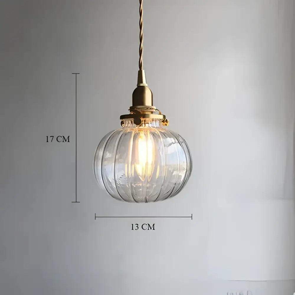 Vintage green ribbed glass brass pumpkin led pendant light bedroom
