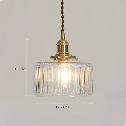 Vintage green ribbed glass brass pumpkin led pendant light bedroom