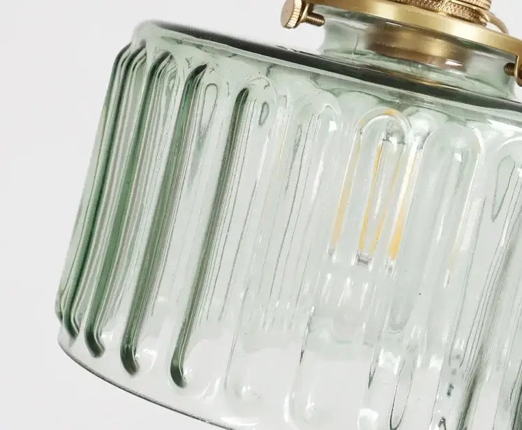 Vintage green ribbed glass led pendant lamp for dining room