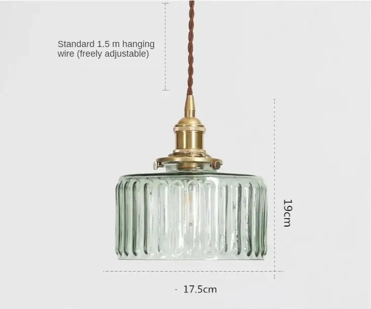 Vintage green ribbed glass led pendant lamp for dining room