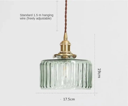 Vintage green ribbed glass led pendant lamp for dining room
