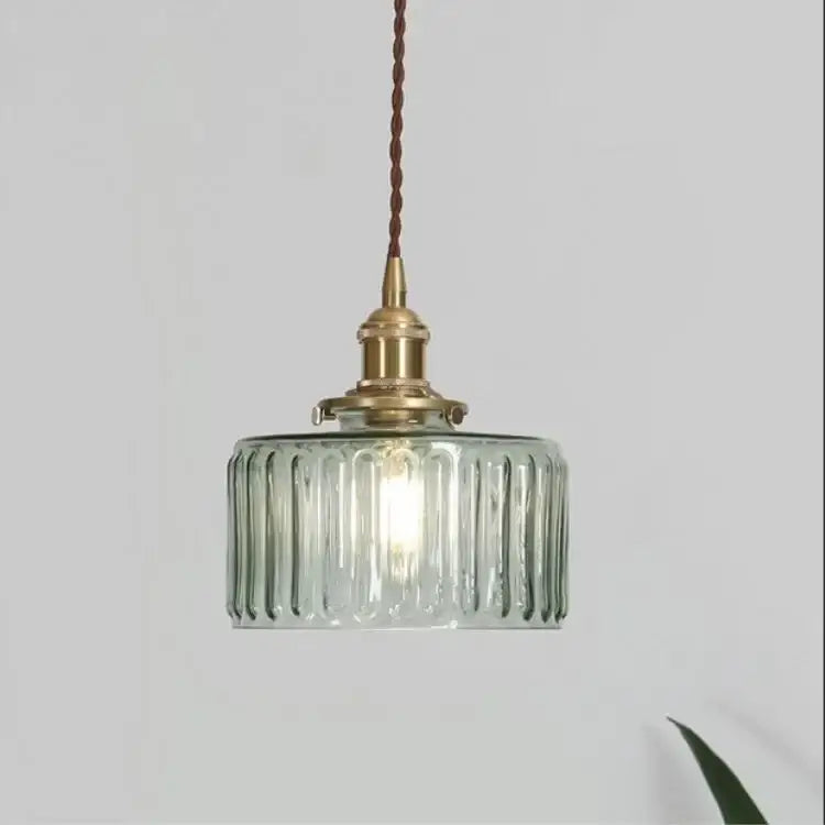 Vintage green ribbed glass led pendant lamp for dining room