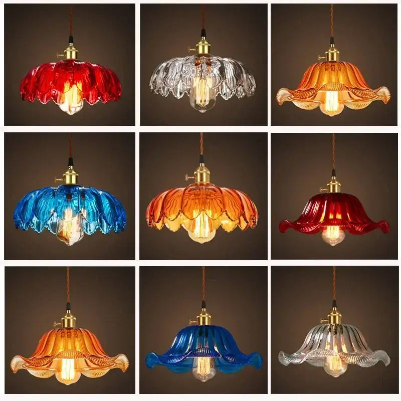 Vintage hand blown glass pendant lights living room brass fixture