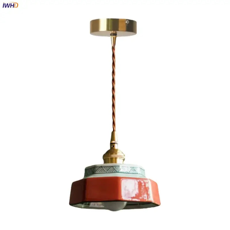 Vintage hexagonal red & green ceramic led pendant light kitchen