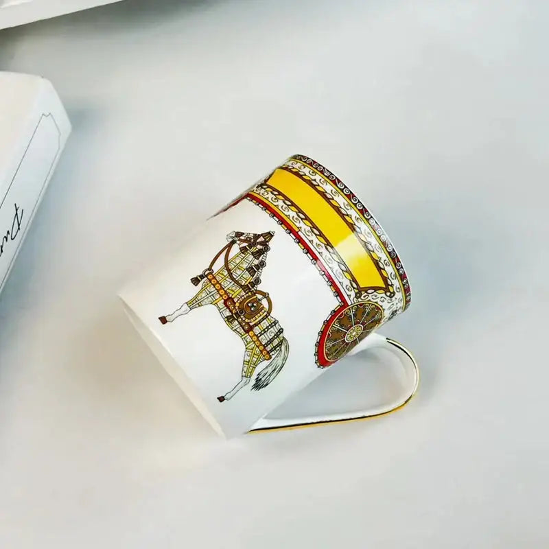 Vintage horse illustration white gold mug cup saucer dining room set