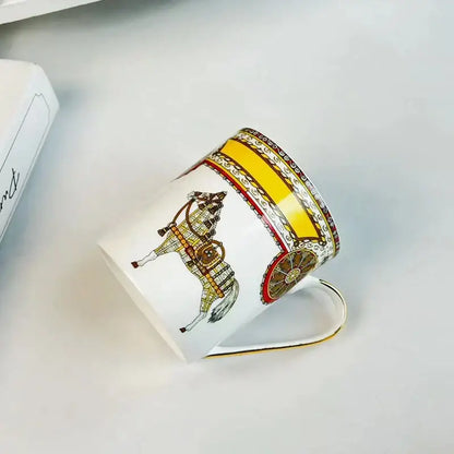 Vintage horse illustration white gold mug cup saucer dining room set
