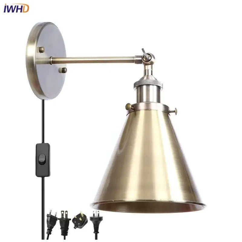 Vintage industrial brass iron led wall lamp bedroom reading light