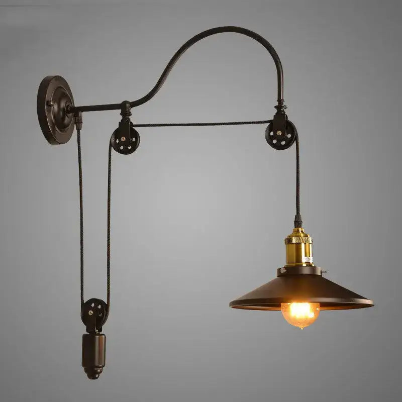 Vintage industrial bronze iron pulley wall lamp for dining room