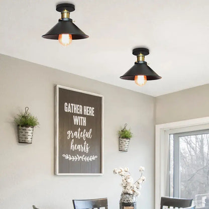 Vintage industrial flush mount light in black & bronze for kitchen
