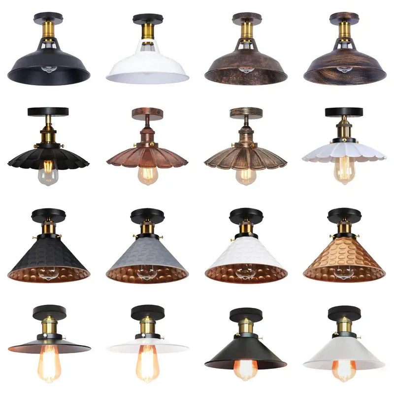Vintage industrial flush mount light in black & bronze for kitchen