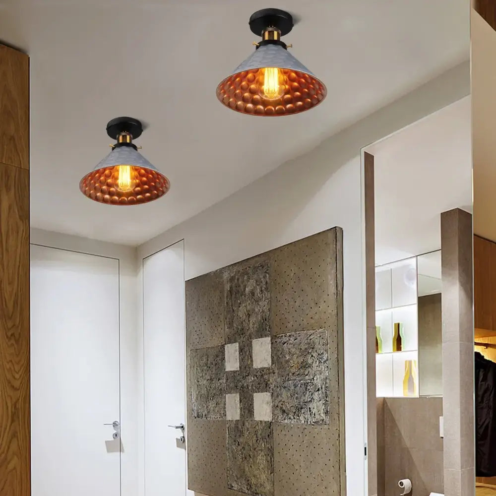 Vintage industrial flush mount light in black & bronze for kitchen