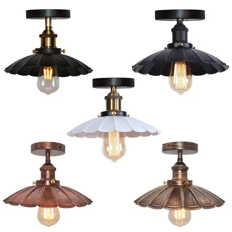 Vintage industrial scalloped iron ceiling light set for kitchen